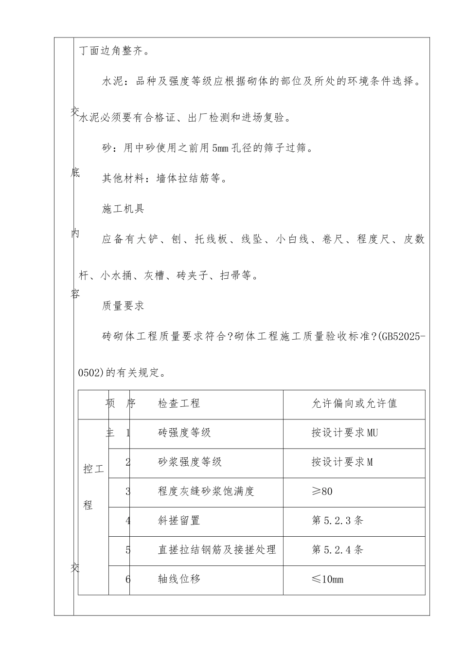 一般砖砌体砌筑工程分项工程质量技术交底卡_第2页