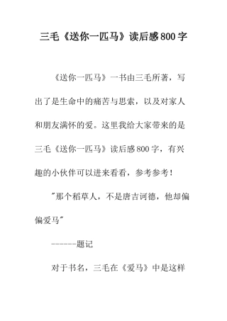 三毛《送你一匹马》读后感800字