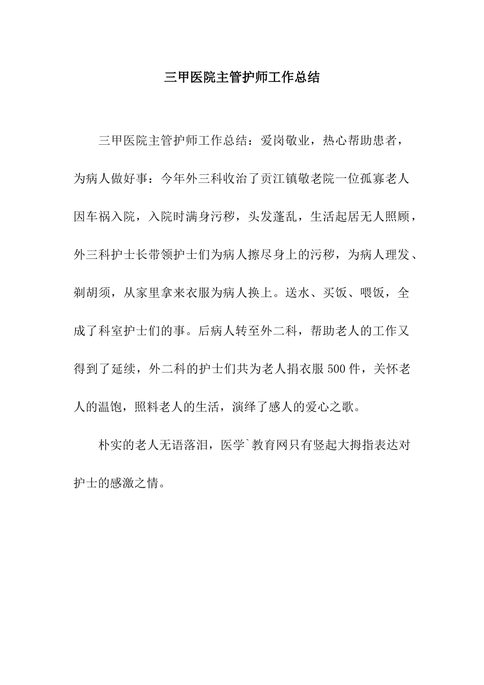 三甲医院主管护师工作总结_第1页