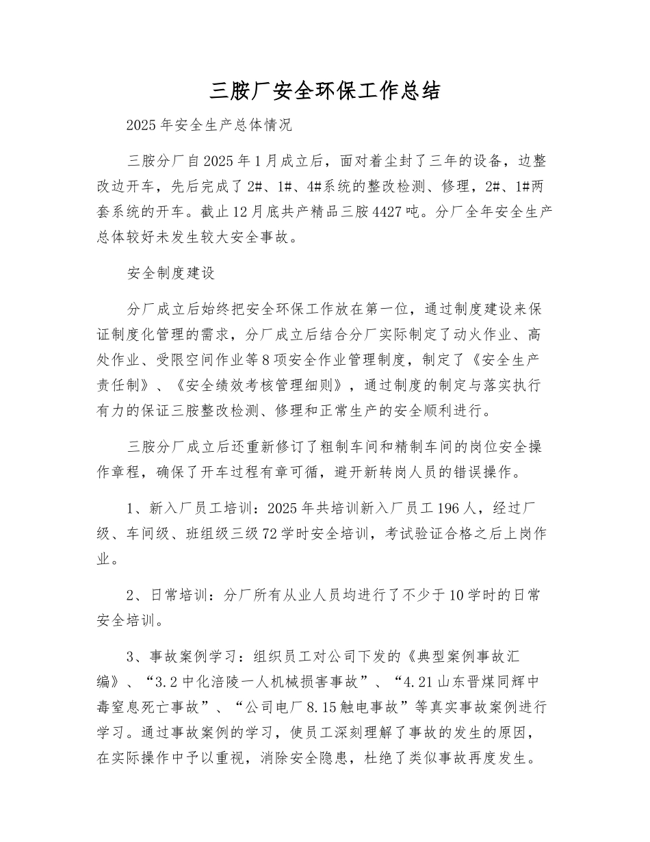三胺厂安全环保工作总结_第1页