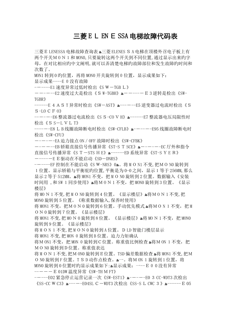 三菱电梯故障代码表_第1页