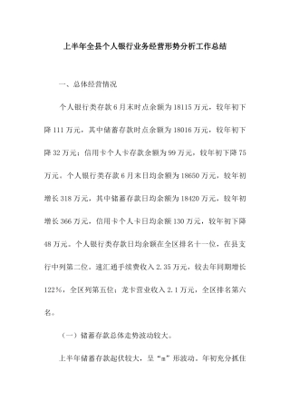 上半年全县个人银行业务经营形势分析工作总结