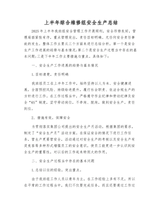 上半年综合维修组安全生产总结