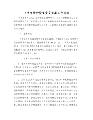 上半年特种设备安全监察工作总结
