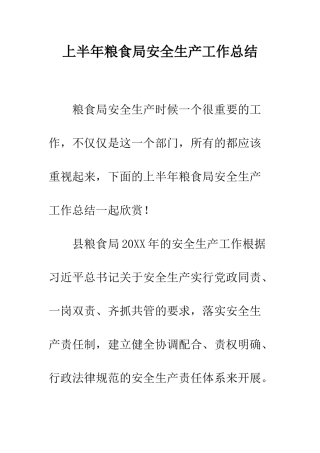 上半年粮食局安全生产工作总结
