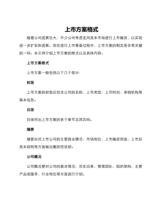 上市方案格式