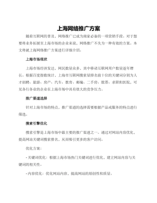 上海网络推广方案