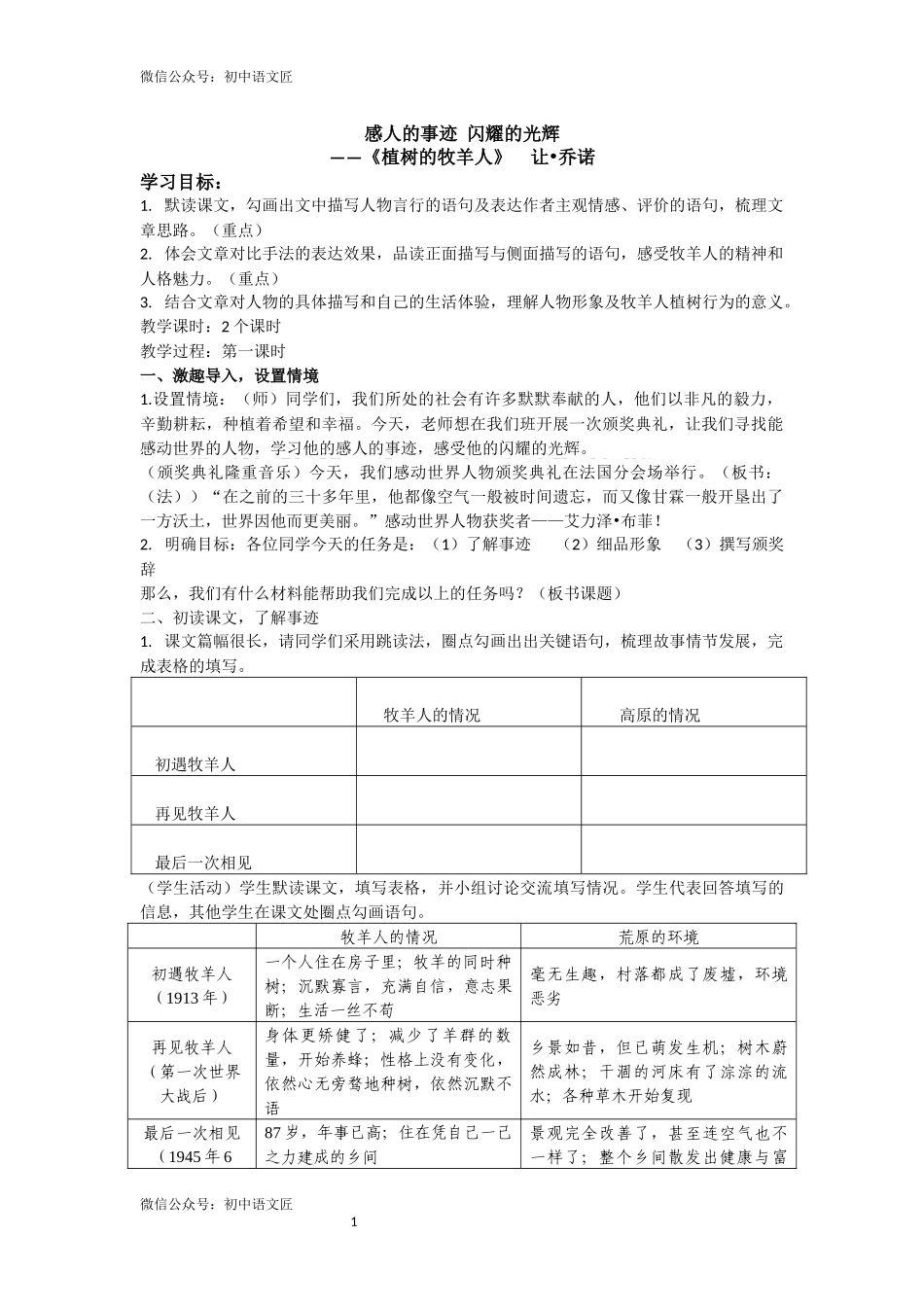 （同课异构）感人的事迹，闪耀的光辉——植树的牧羊人_第1页