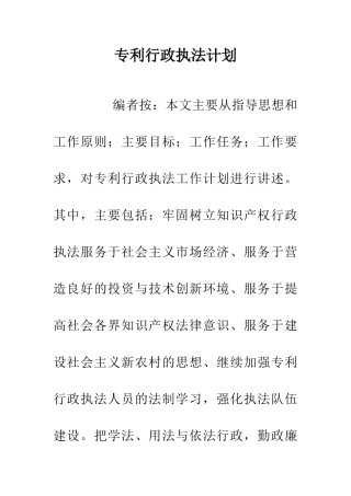 专利行政执法计划