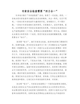 专家安全检查需要“四力合一”