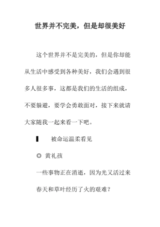 世界并不完美-但是却很美好