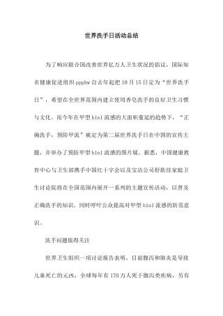 世界洗手日活动总结