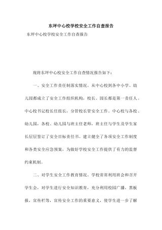 东坪中心校学校安全工作自查报告
