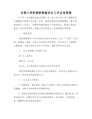 东营小学防拥挤踩踏安全工作应急预案