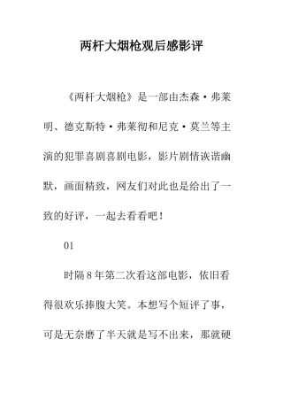 两杆大烟枪观后感影评