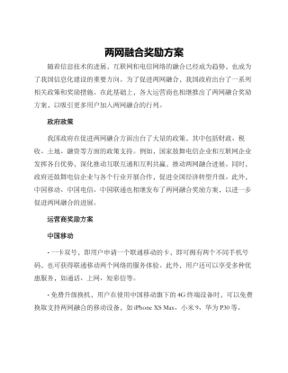 两网融合奖励方案