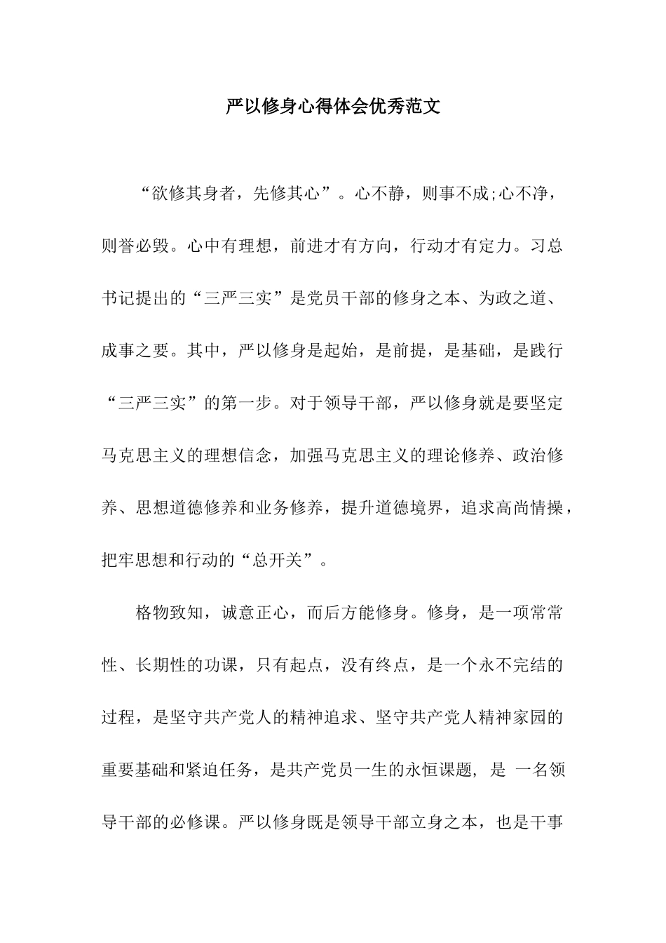严以修身心得体会优秀范文_第1页