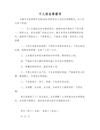 个人安全承诺书