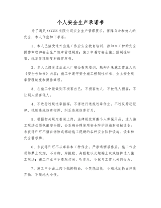 个人安全生产承诺书