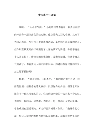 中专班主任评语