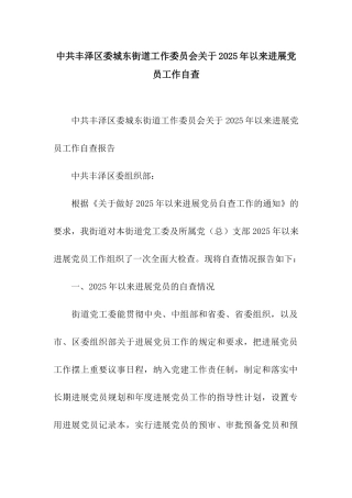 中共丰泽区委城东街道工作委员会关于2003年以来发展党员工作自查