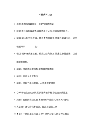 中医内科口诀