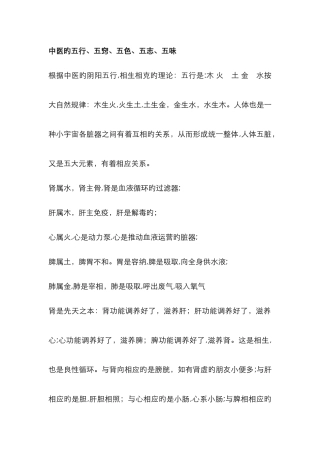 中医的五行、五窍、五色、五志、五味