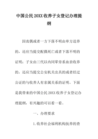 中国公民20XX收养子女登记办理提纲