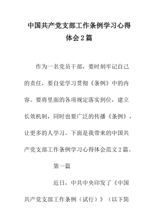 中国共产党支部工作条例学习心得体会2篇