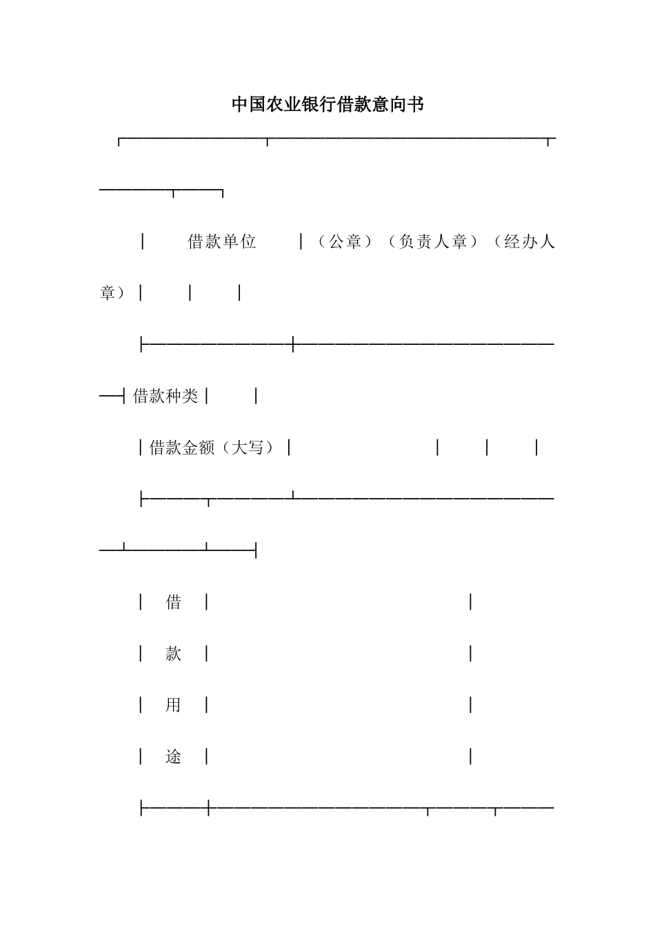中国农业银行借款意向书_第1页