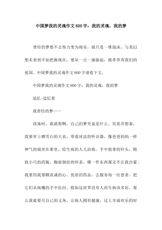 中国梦我的灵魂作文800字我的灵魂-我的梦