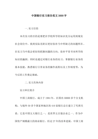 中国银行实习报告范文3000字