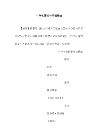 中外名著读书笔记精选