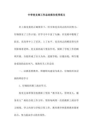 中学党支部工作总结报告优秀范文