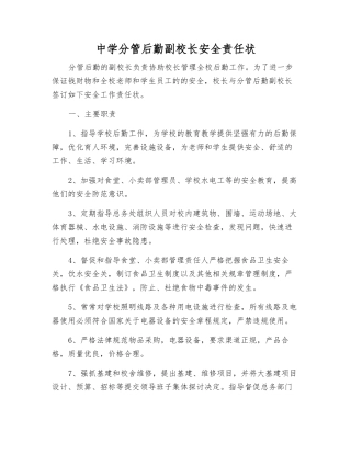 中学分管后勤副校长安全责任状