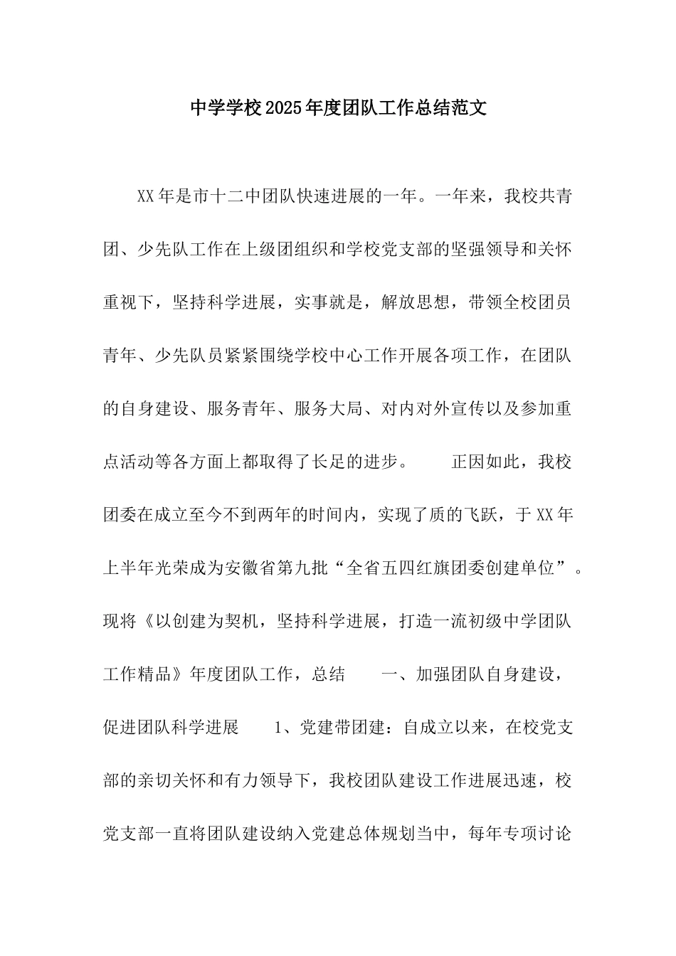 中学学校2025年度团队工作总结范文_第1页