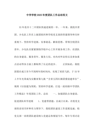 中学学校2025年度团队工作总结范文