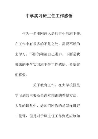 中学实习班主任工作感悟