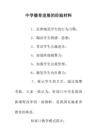 中学德育发展的经验材料