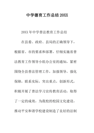 中学德育工作总结20XX