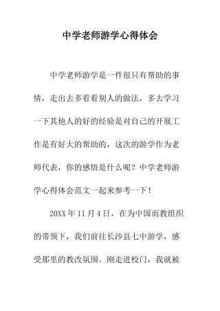 中学教师游学心得体会
