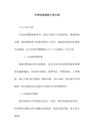 中学汉语教师工作计划
