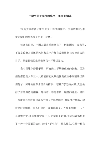 中学生关于春节的作文美丽的烟花