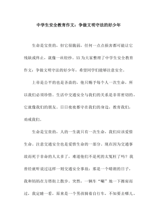 中学生安全教育作文争做文明守法的好少年