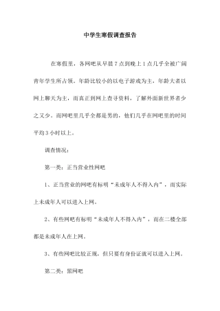 中学生寒假调查报告