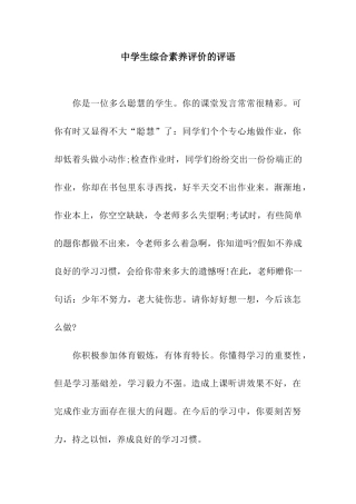 中学生综合素质评价的评语