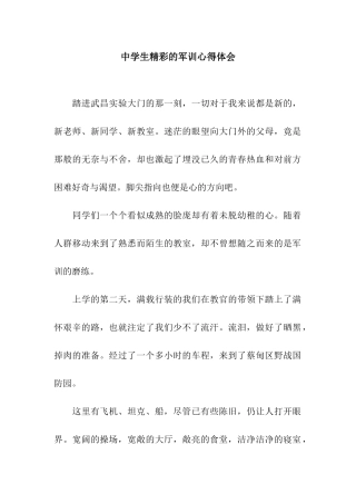 中学生精彩的军训心得体会