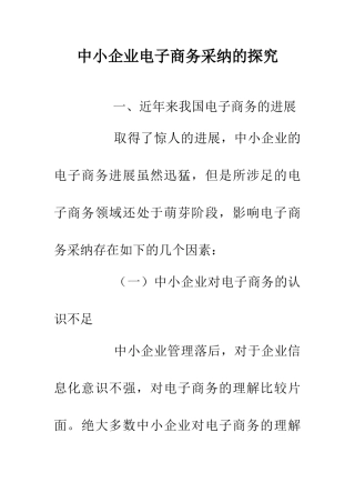 中小企业电子商务采纳的探究