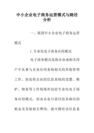 中小企业电子商务运营模式与路径分析