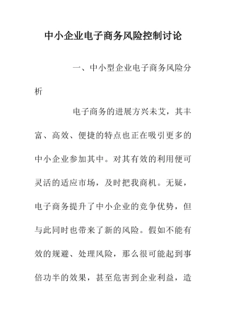 中小企业电子商务风险控制研究